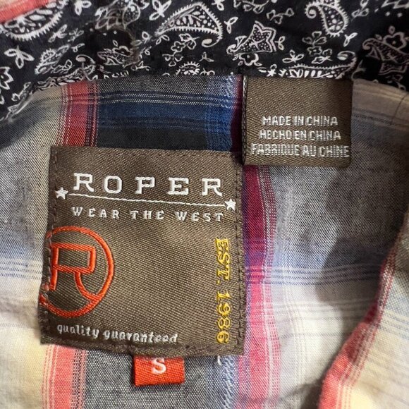 Roper Men's Large Ombre Plaid Long Sleeve Snap Western Black Shirt Size S - Picture 6 of 8